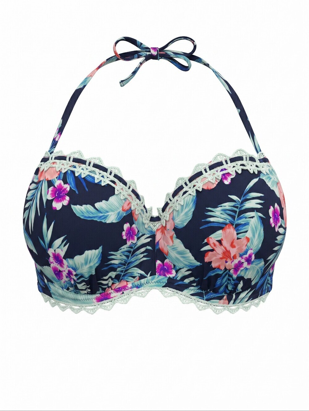 Shade & Shore Floral Lace Trim Halter Bikini Top Festival Party Pool Beach Vacay
